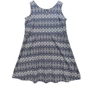 Talbots Womens Sleeveless A-Line Dress Size 2X Navy White Geometric Casual Chic
